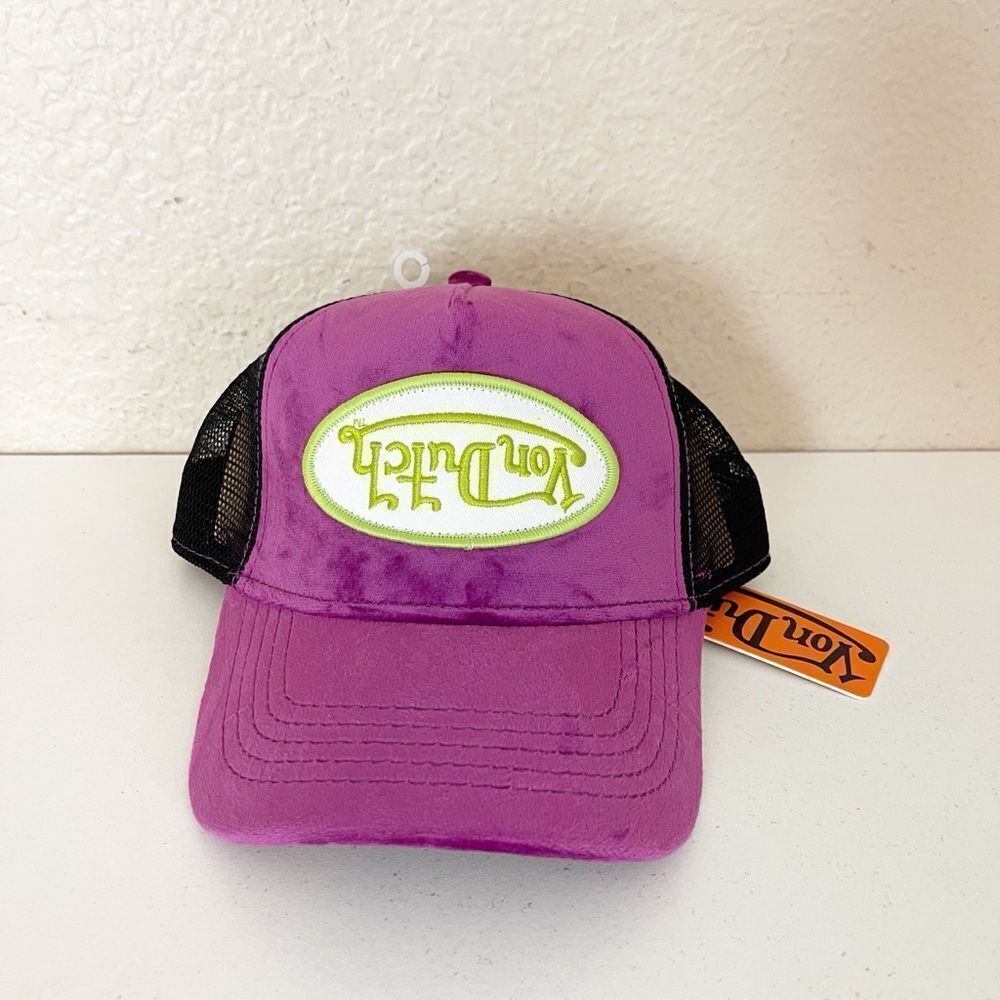 NWT VON DUTCH PURPLE LIME VELVET CRUSH TRUCKER HAT - Picture 4 of 7